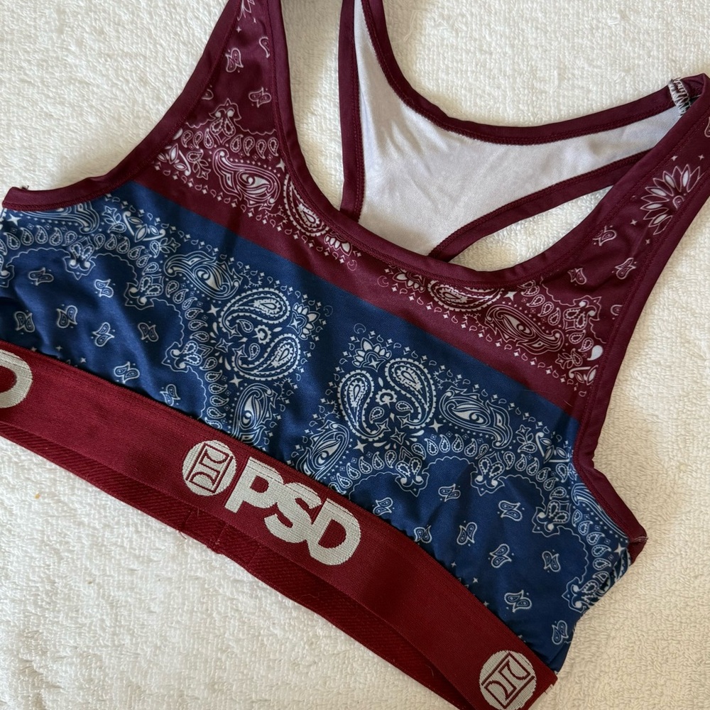 PSD Paisley Sports Bra Blue and Maroon Size M